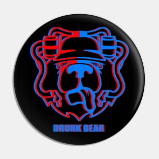 Retro Vintage 3D Glitch Neon Drunk Bear With Beer Hat Pin