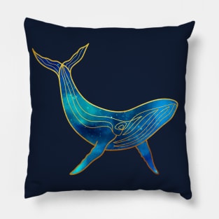 Watercolor Whale Gold and Blue Pillow