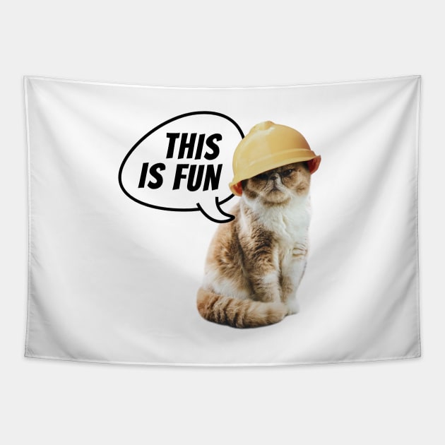 This is fun. Cat with hard hat. Tapestry by I-dsgn