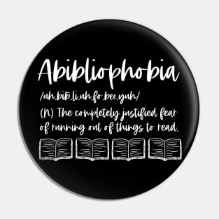 Abibliophobia Definition - White Graphic - Bookish Reader Funny Dictionary Pin