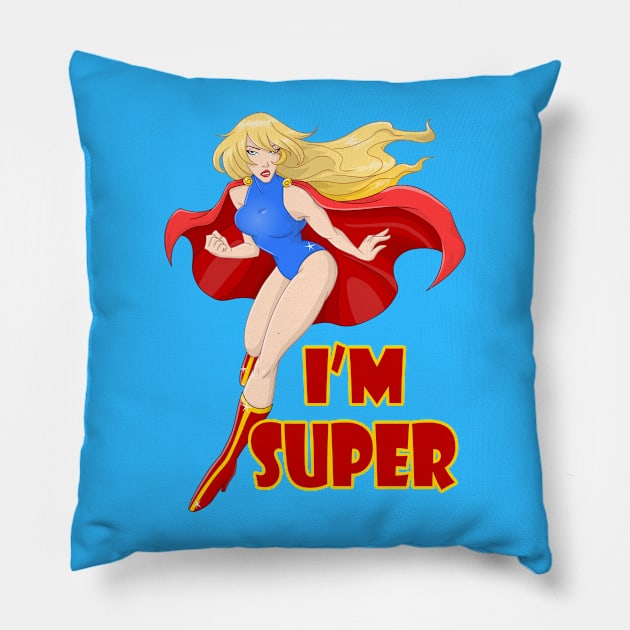 Woman Super Hero Flying With Cape Pillow by LironPeer