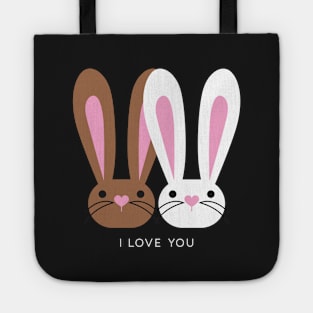 I Love You Brown White Pink Bunnies Tote