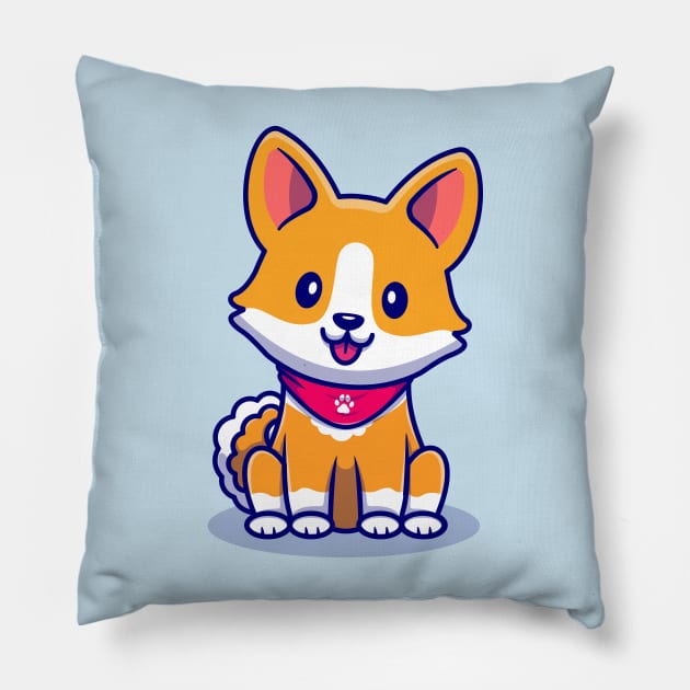 Cute Corgi Dog Sitting With Scarf Cartoon Pillow by Catalyst Labs