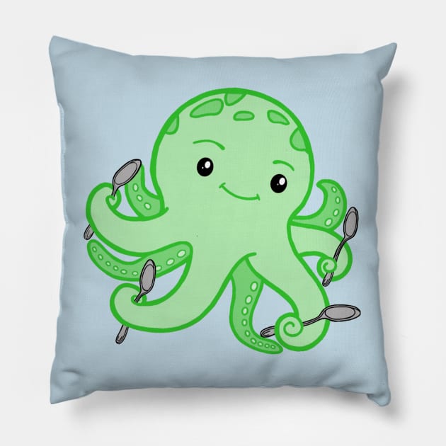 Spoonie Octopus (Green) Pillow by CaitlynConnor