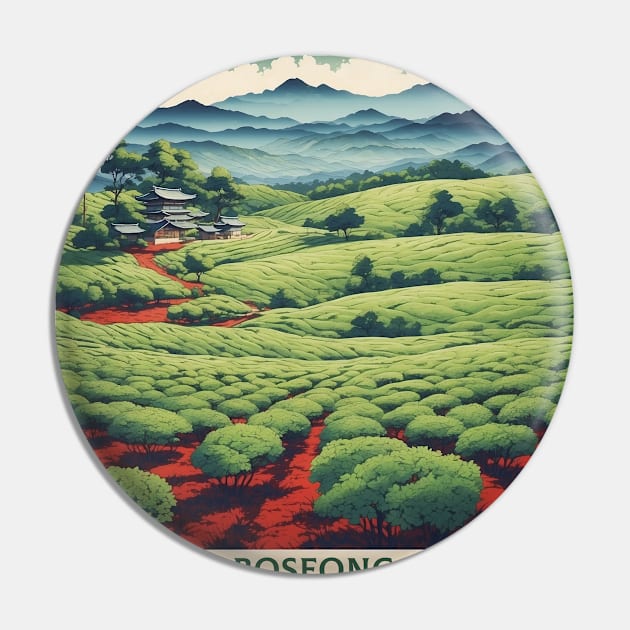 Boseong Green Tea Field South Korea Travel Tourism Retro Vintage Art Pin by TravelersGems