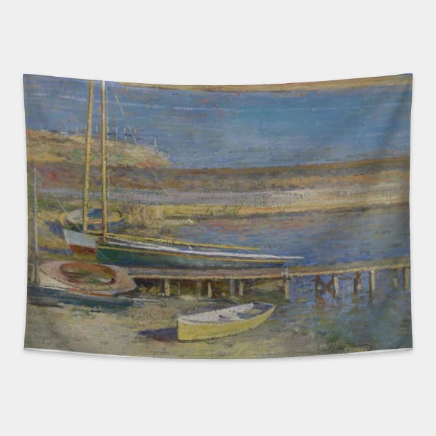 Boats at a Landing by Theodore Robinson Tapestry by Classic Art Stall