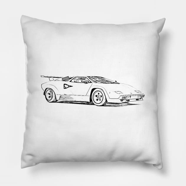 Countach Wireframe Pillow by Auto-Prints