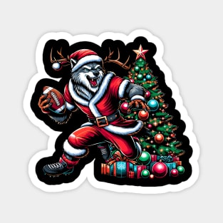 Funny Santa Wolf Play Football, Christmas Tree Magnet