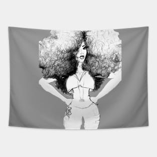 Super Natural Afro Long Hair Queen Tapestry