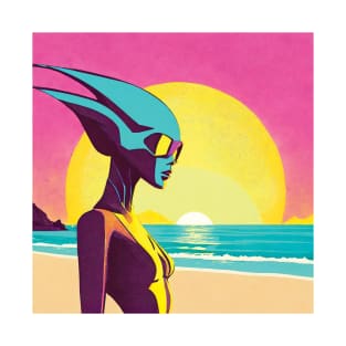 Retro Alien Woman at the Beach T-Shirt