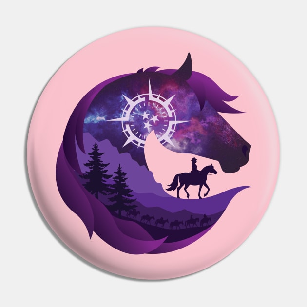 Horse Head Trail Riding Silhouette • Galaxy Pin by FalconArt