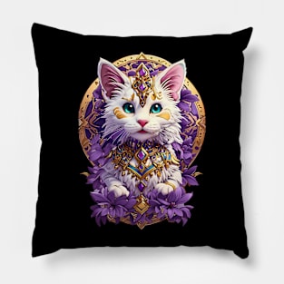 White Kitty amethyst gems flower design Pillow