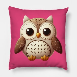 A cute owl in the style of a stitched toy Pillow