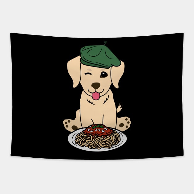 Dog eating Spaghetti - Golden Retriever Tapestry by Pet Station