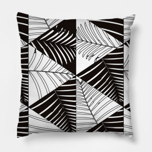 Black And White Palm Leaves And Geometric Forms Pattern Seamless Pillow