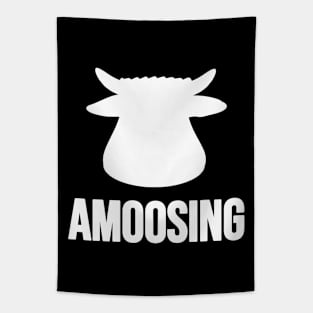 Amoosing White On Black Cow Or Bull Head With A Silly Pun Tapestry