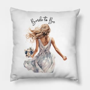 Bride To Be Beautiful Bride with Flower Bouquet Watercolor Art Pillow