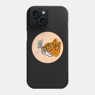Vinyl - Cat gold and white and Butterlfy blue and red minimalist line art Phone Case