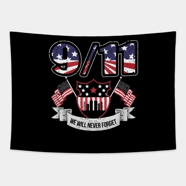 9 11 We Will Never Forget Patriot Day Tapestry by Schimmi