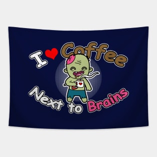 Cute Funny Coffee LovingCute  Zombie Brains Gift For Coffee Lovers Tapestry