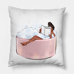 Addicted girl in pink bathtub Pillow