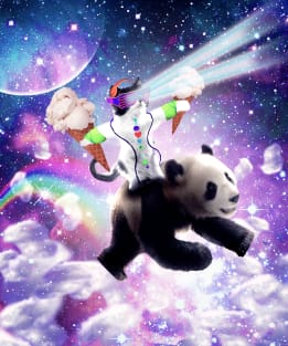 Lazer Rave Space Cat Riding Panda With Ice Cream Magnet