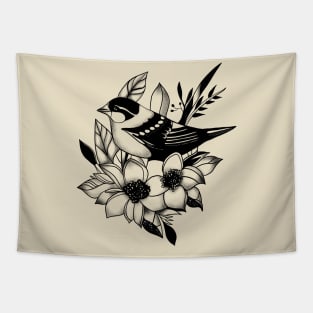 Eternal Flight: Neotraditional Sparrow and Floral Tapestry