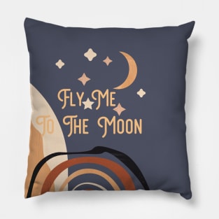 Fly Me To The Moon - Retro 70s Style Landscape Abstract Pillow