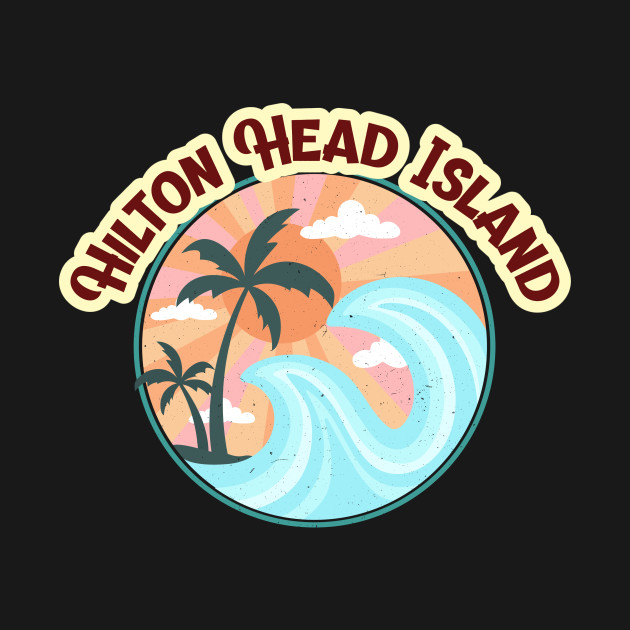 Disover Hilton Head Sunshine in a Beach with a Lonely Palm Tree and Bicycle T-shirt with Trees and Waves - Hilton Head - T-Shirt