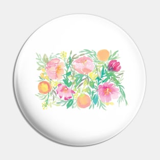 Watercolor Pink Florals with Peaches Pin