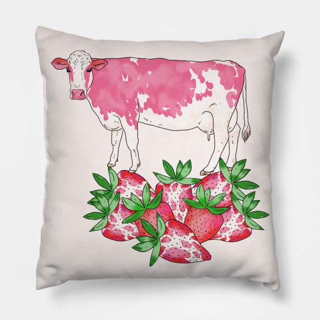 Strawberry Cow Pillow by okpinsArtDesign