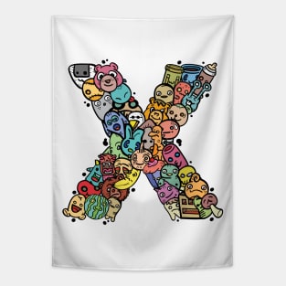 Alphabet Monster Doodle Letter X Monogram Tapestry