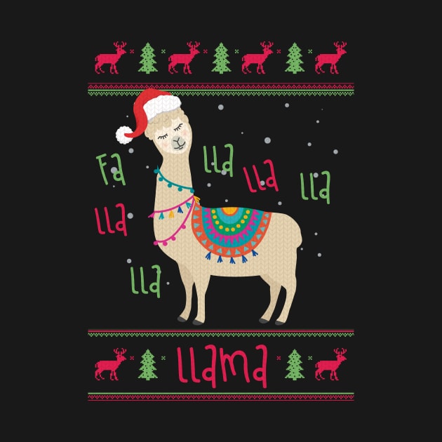 Funny Llama Christmas Ugly Sweater Santa Hat Gift T-Shirt by geekandgamerstore