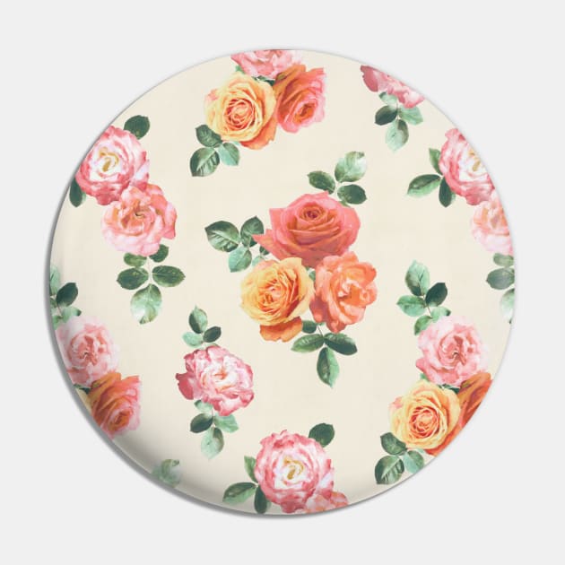 Retro Peach and Pink Roses Pin by micklyn