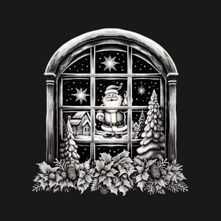 Santa Claus Night Scene Window Pictures for Chalk Marker T-Shirt