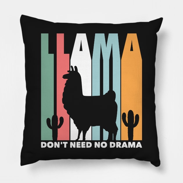 Llama Funny Don't Need No Drama Retro Llama Silhouette Pillow by markz66