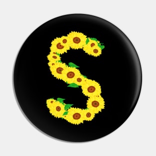 Sunflowers Initial Letter S (Black Background) Pin
