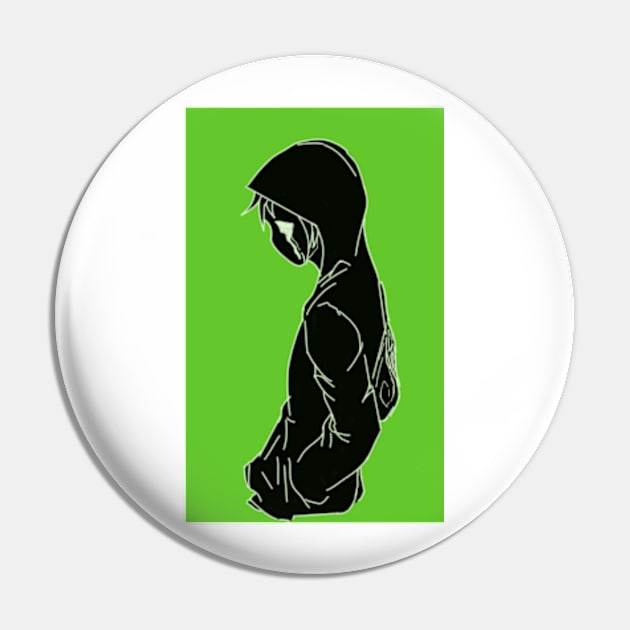 Crying Hoodie Dude (Green Background) Pin by SnowJade