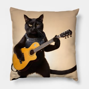 Cat holding guitar Pillow