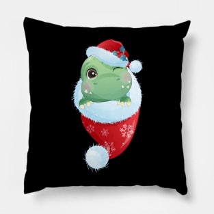 Cute Christmas Dinosaur With Santa Hat In Christmas Stocking Pillow