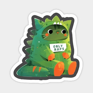 Cat in Dino Pajamas - "Only Naps" Magnet