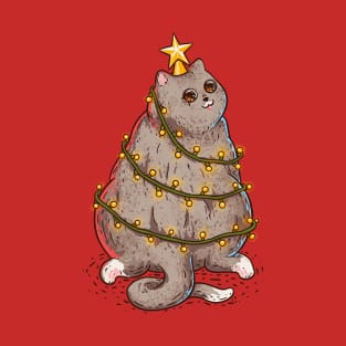 Merry Catmas - Funny Chonky Cat dressed as a Chritmas Tree T-Shirt