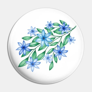 Blue Watercolor Wild Flower Pin