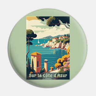 Cote d Azur vintage travel poster Pin