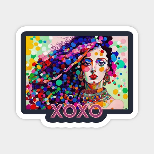 XOXO (kisses and hugs) woman long hair Magnet by PersianFMts