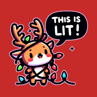 Funny Reindeer Cheer: 'This Is Lit' Festive Tee T-Shirt