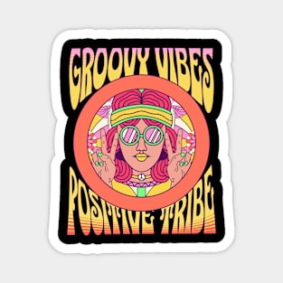 Groovy Vibes Positive Tribe Vintage Hippie Design in Bright Colors Magnet