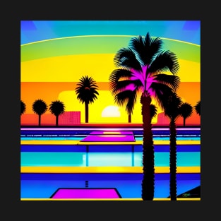 RetroWave 80s Sunset Beach 46 T-Shirt