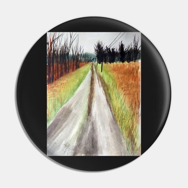 Country Landscape Watercolor Pin by julyperson