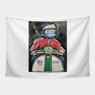 Retro Scooter, Classic Scooter, Scooterist, Scootering, Scooter Rider, Mod Art Tapestry